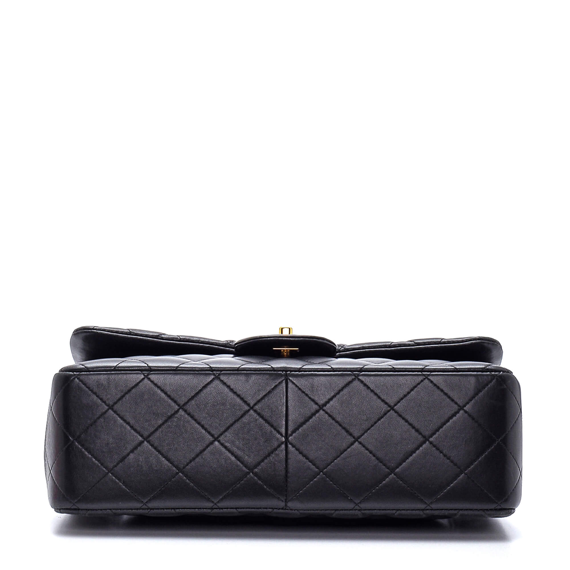 Chanel - Black Quilted Lambskin Leather Jumbo Double Flap Bag 